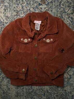 Little Lass Brown Corduroy Floral Embroidered Jacket Girls Size 6